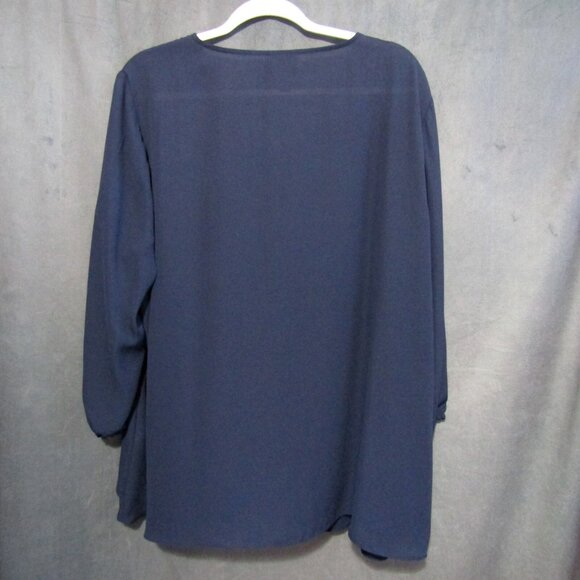 JM Collection Blue Rhinestone Top Size XXL 3/4 Elastic Sleeves Semi Sheer Bling - Picture 5 of 9